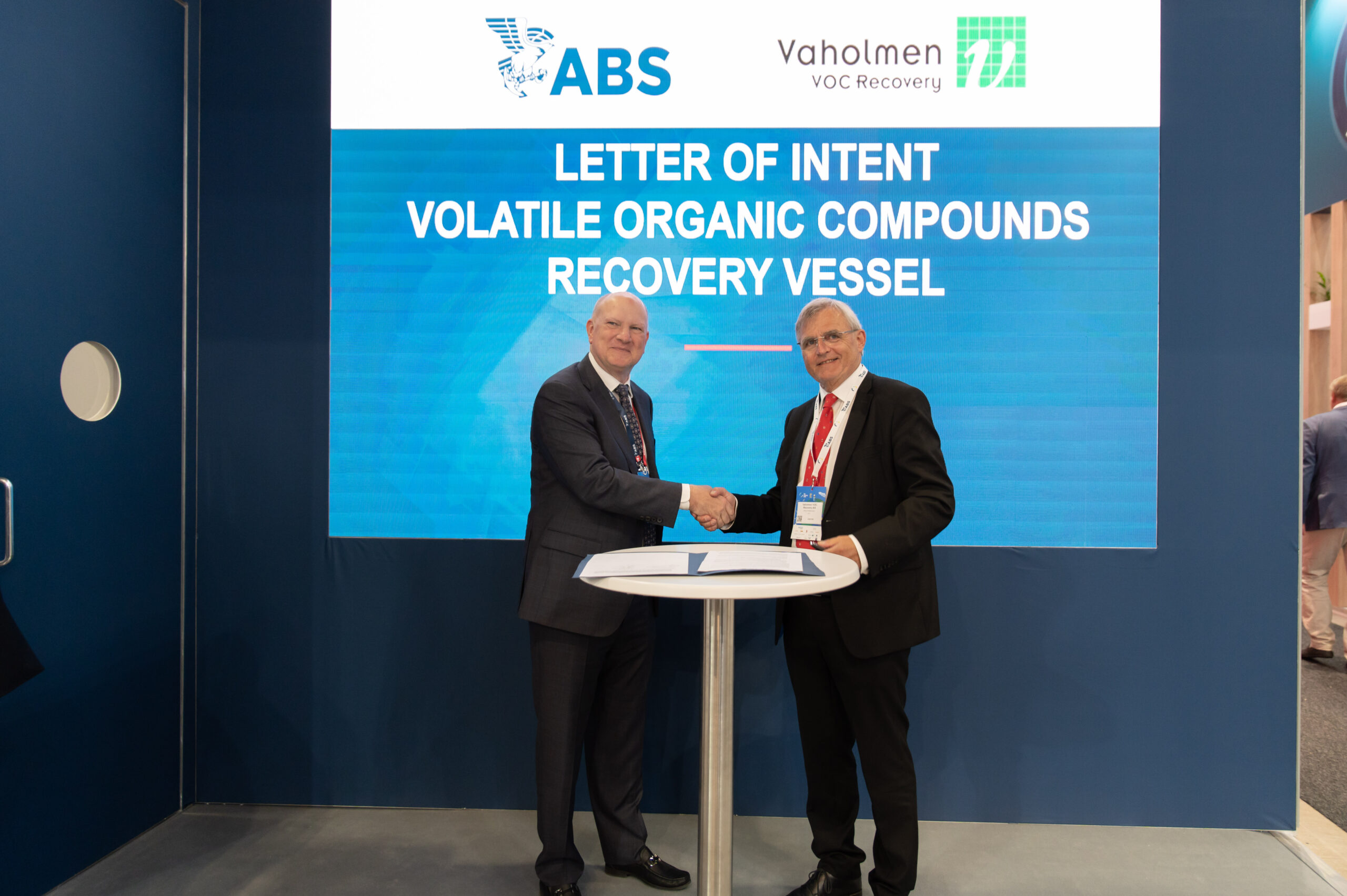 Photo Caption: John McDonald, ABS Executive Vice President and COO, with Arve Andersson, Vaholmen Chief Executive Officer  